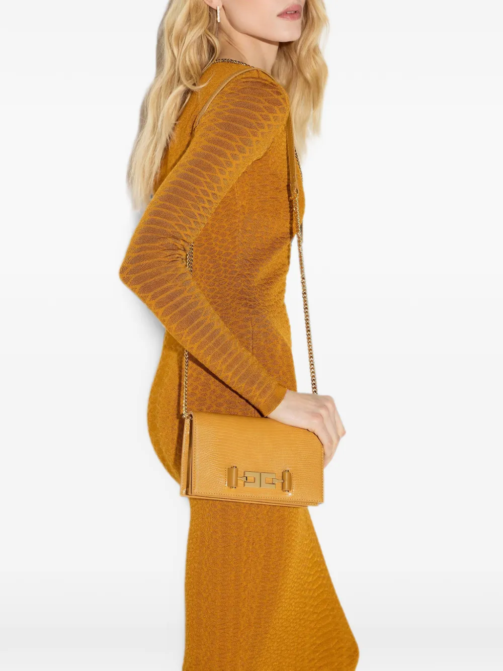 Elisabetta Franchi Schoudertas met groumette ketting Geel