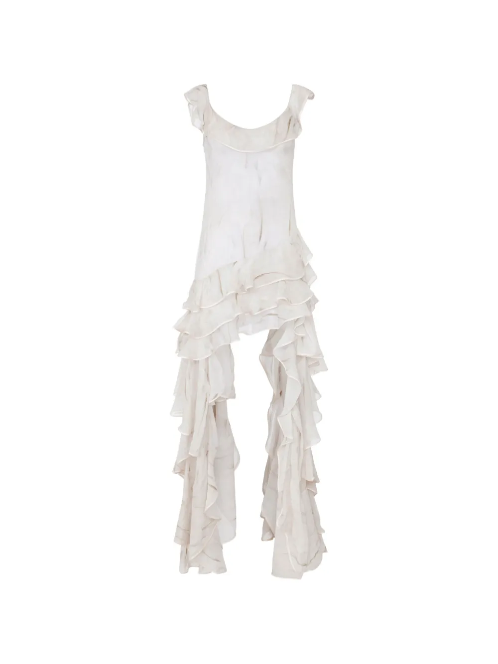 Elisabetta Franchi Jurk van georgette stof met veren-print Beige