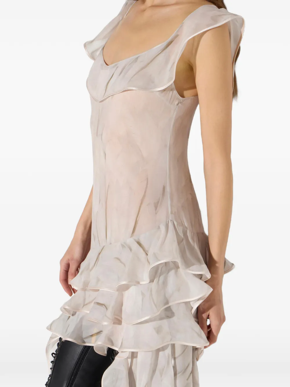 Elisabetta Franchi Jurk van georgette stof met veren-print Beige