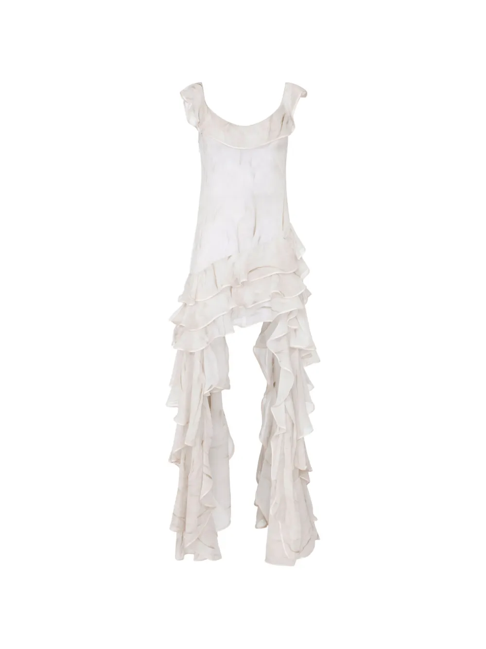 Elisabetta Franchi Jurk van georgette stof met veren-print Beige