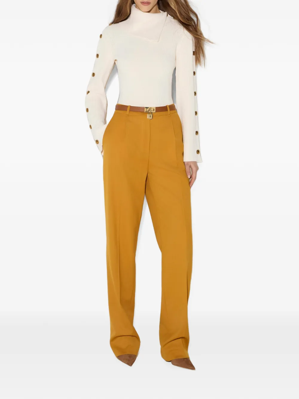 Elisabetta Franchi Gebreide pullover met sierknopen Beige