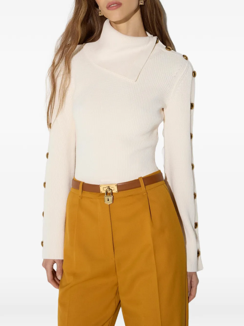 Elisabetta Franchi Gebreide pullover met sierknopen Beige