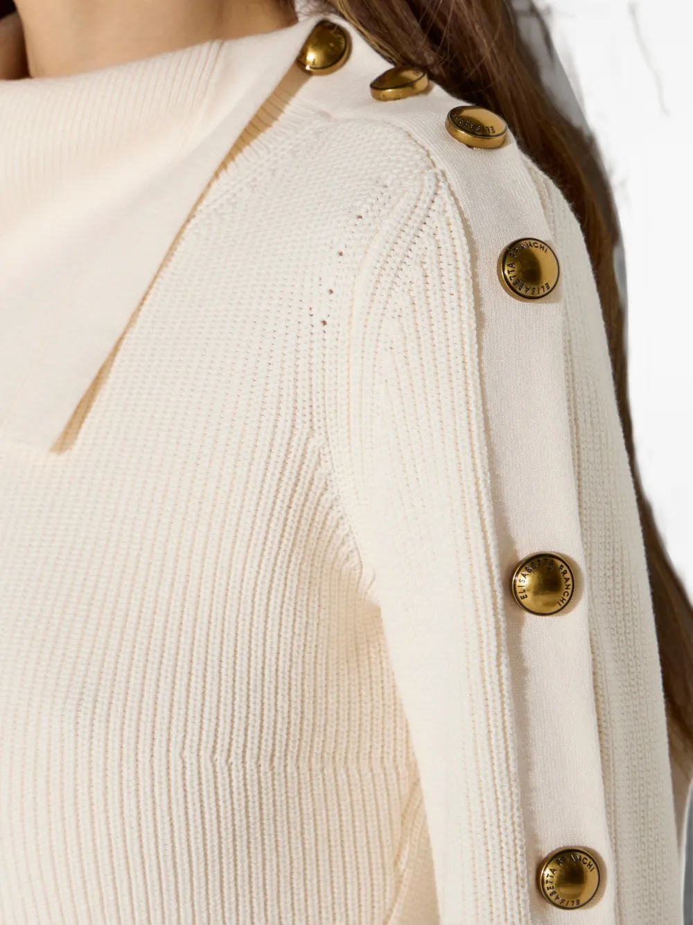 Elisabetta Franchi Gebreide pullover met sierknopen Beige