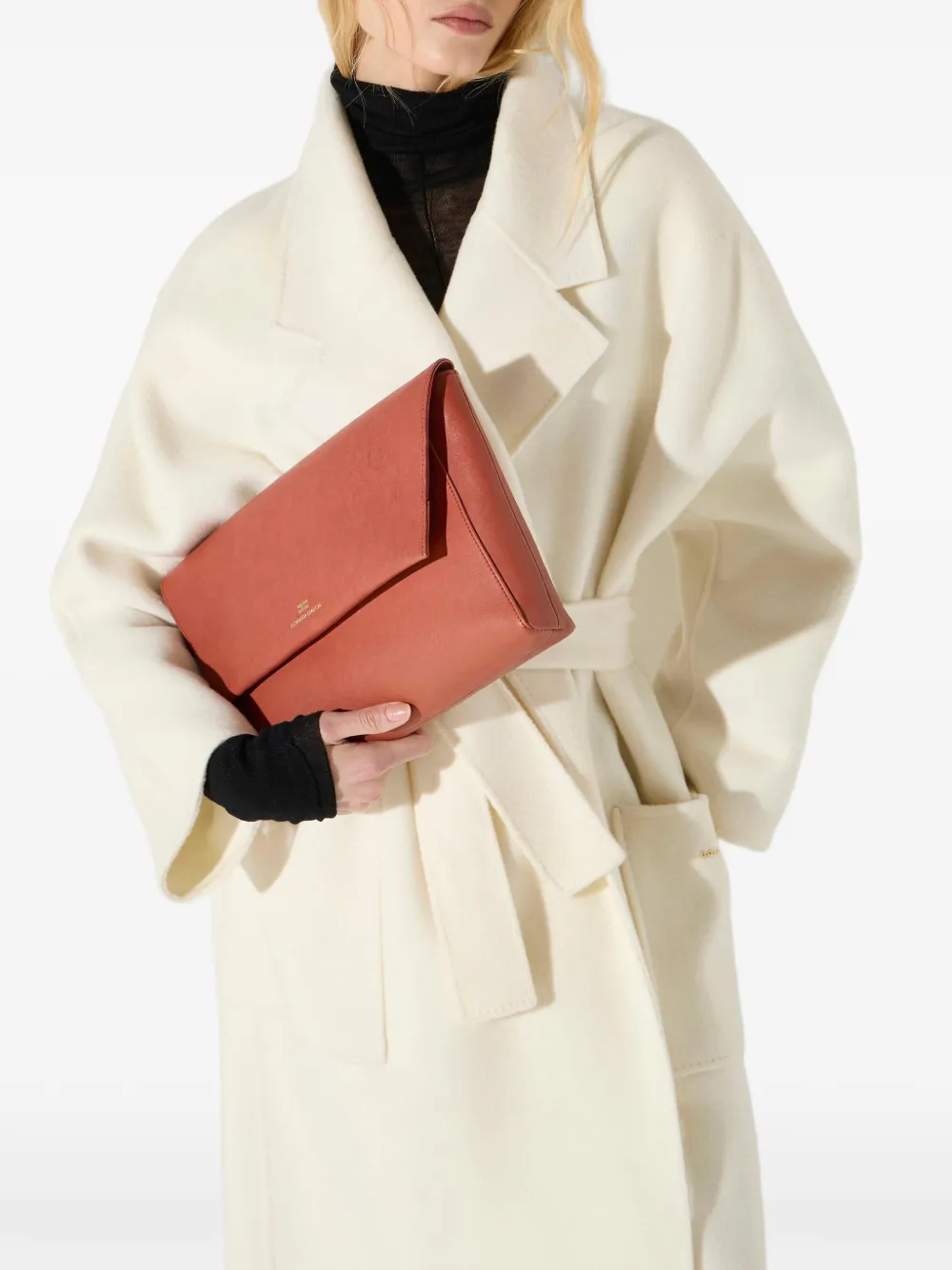 Elisabetta Franchi Leren clutch Bruin