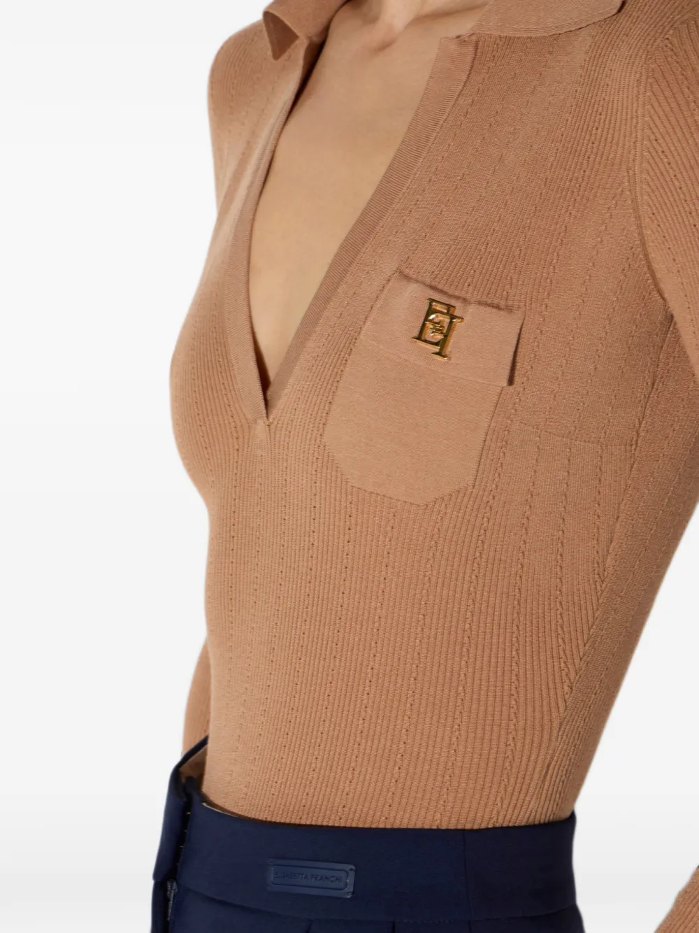 Elisabetta Franchi Gebreide body met opengewerkt borduurwerk Beige