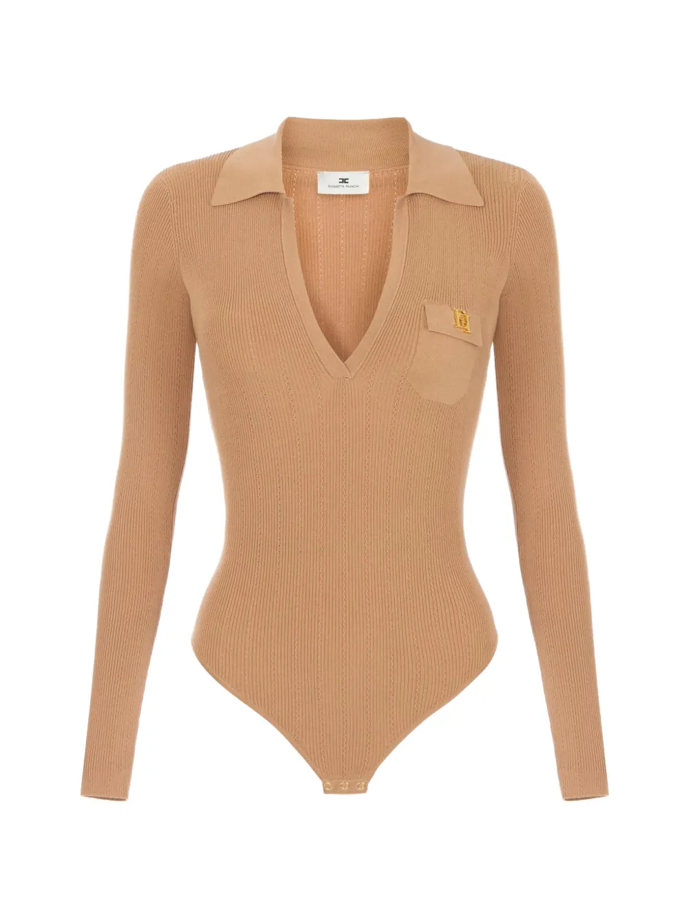 Elisabetta Franchi knit bodysuit with openwork embroideries - Nude