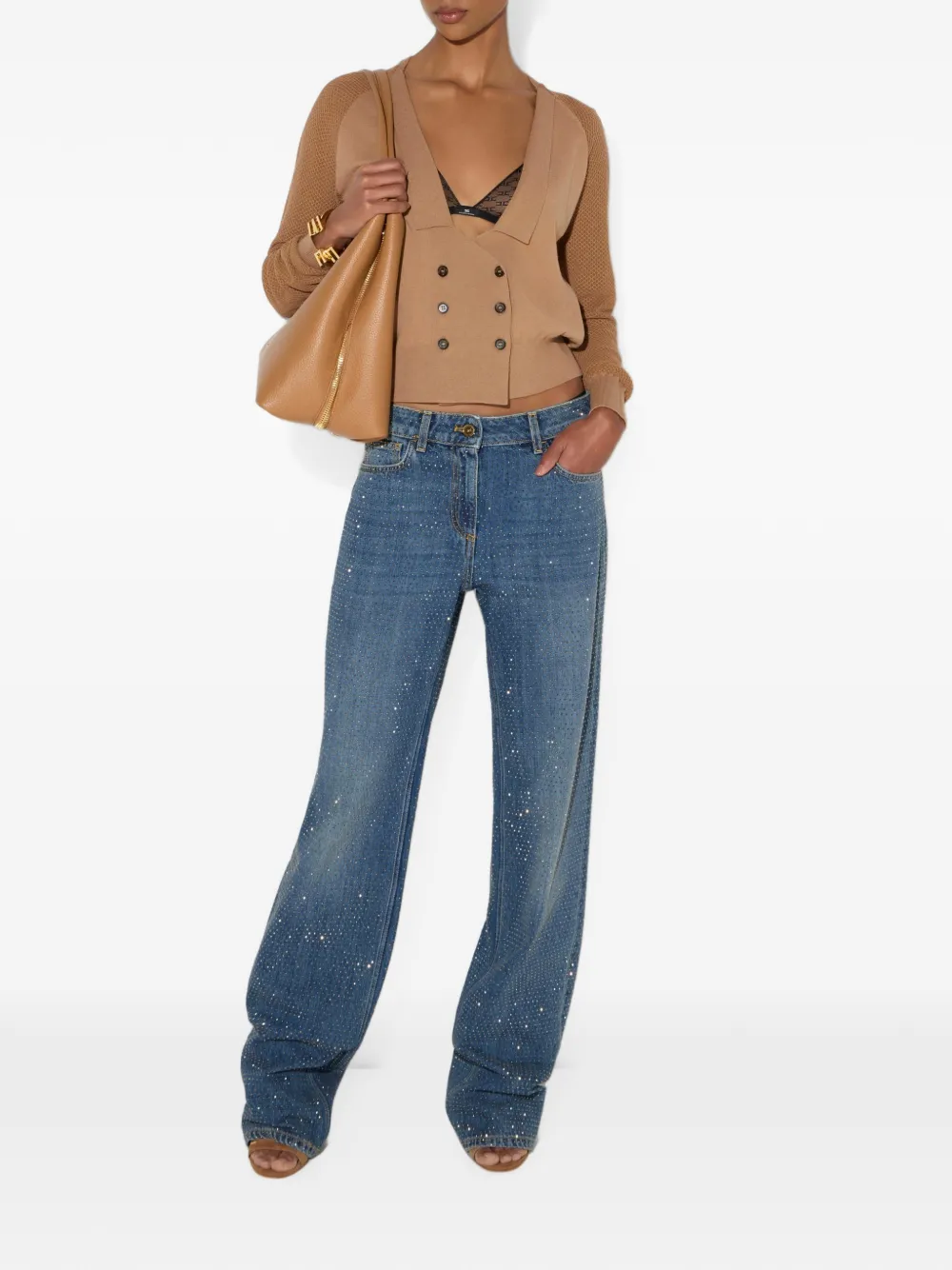 Elisabetta Franchi Palazzo jeans met stras Blauw