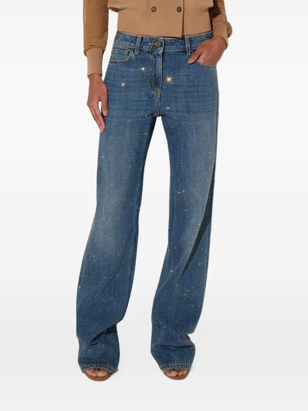 Elisabetta Franchi Palazzo jeans met stras Blauw