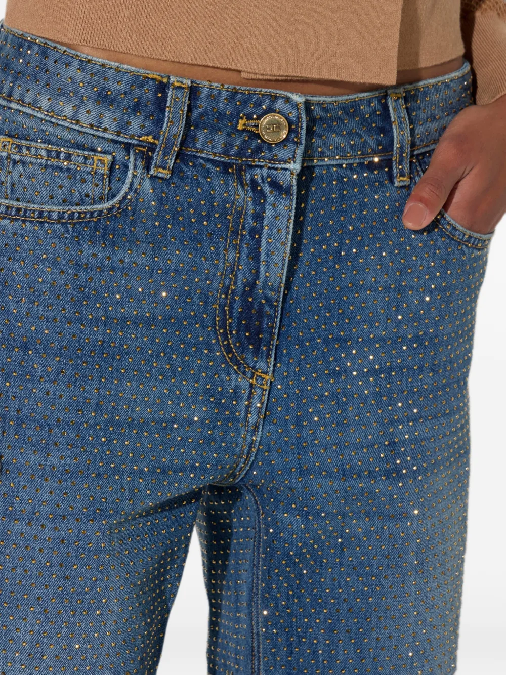 Elisabetta Franchi Palazzo jeans met stras Blauw