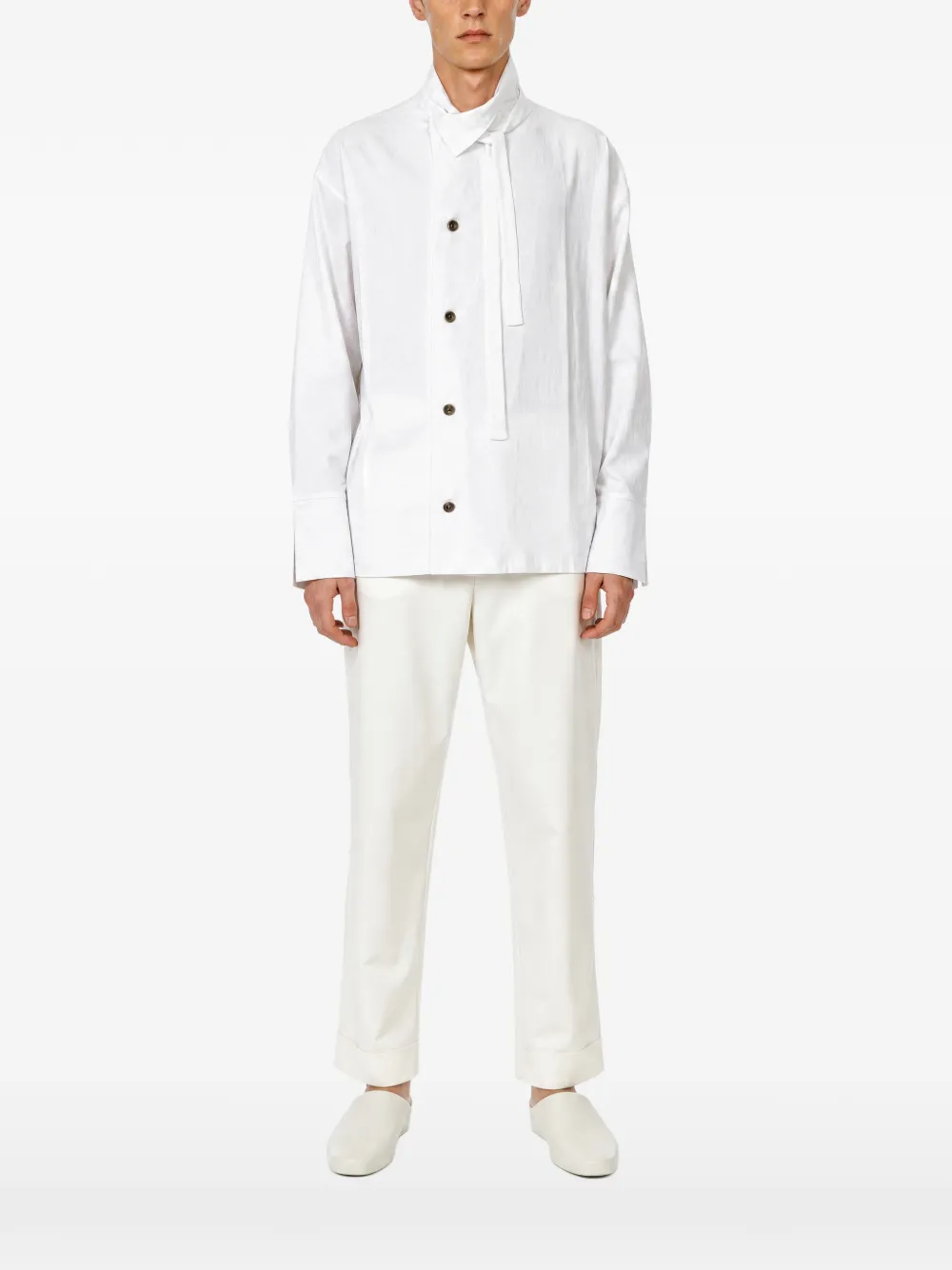 Alchemy High-neck Tie-fastening Shirt In White