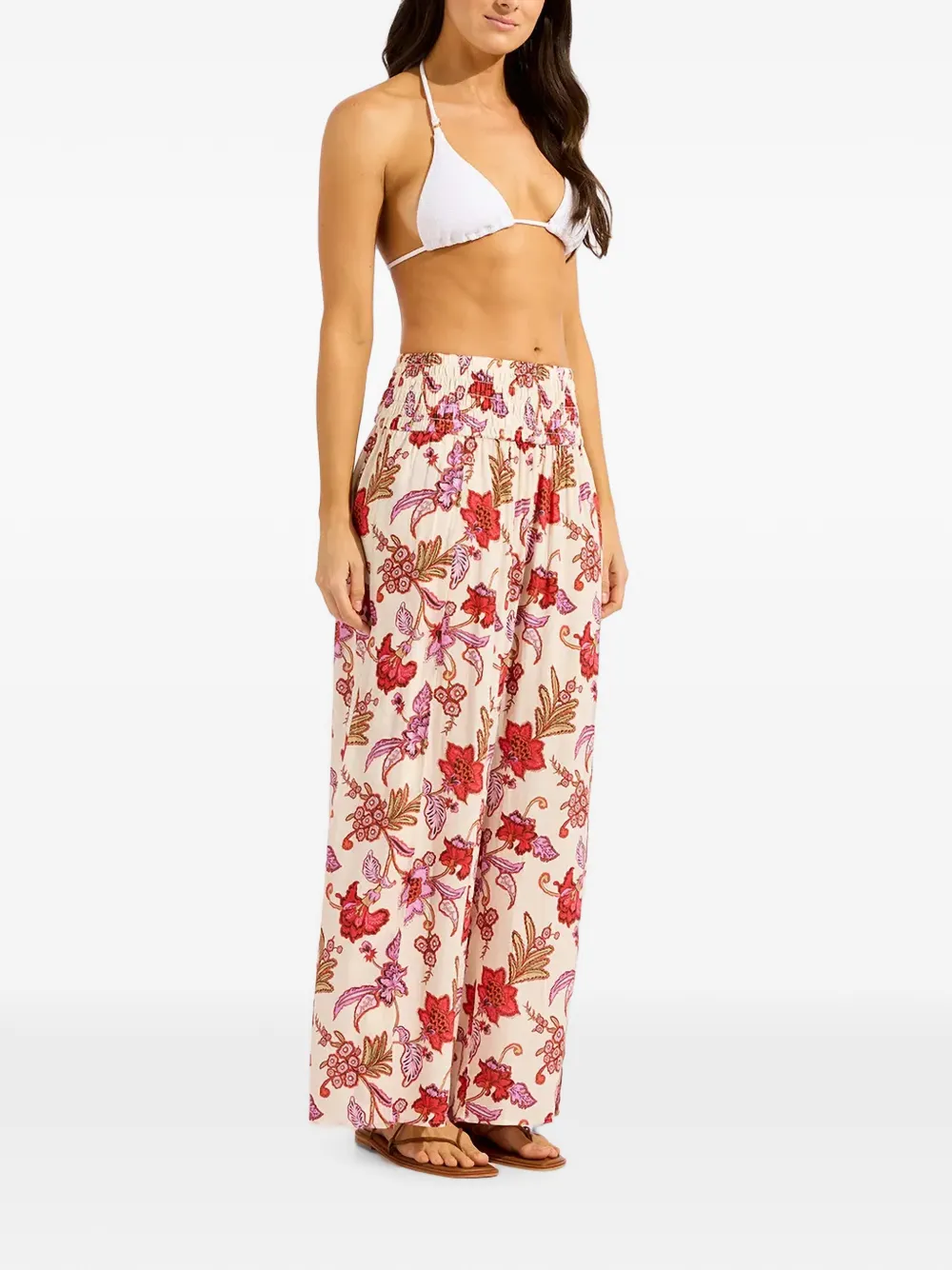 Seafolly Weite Hose mit Blumenprint - Nude