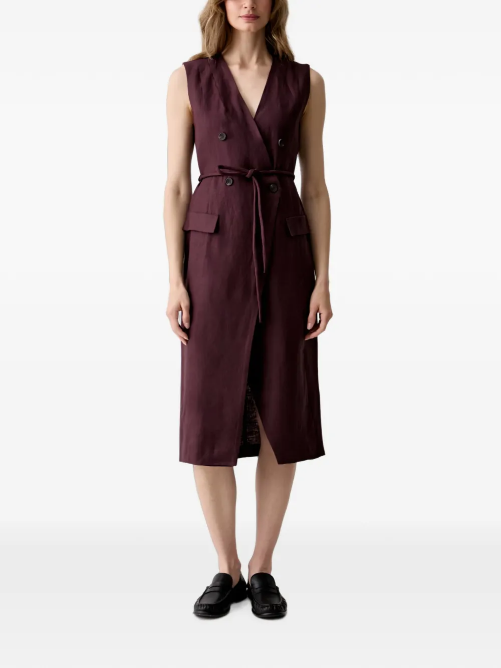Sisley double-breasted sleeveless midi dress - Viola