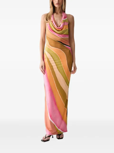 NEVER FULLY DRESSED vestido largo con motivo abstracto y cuello desbocado