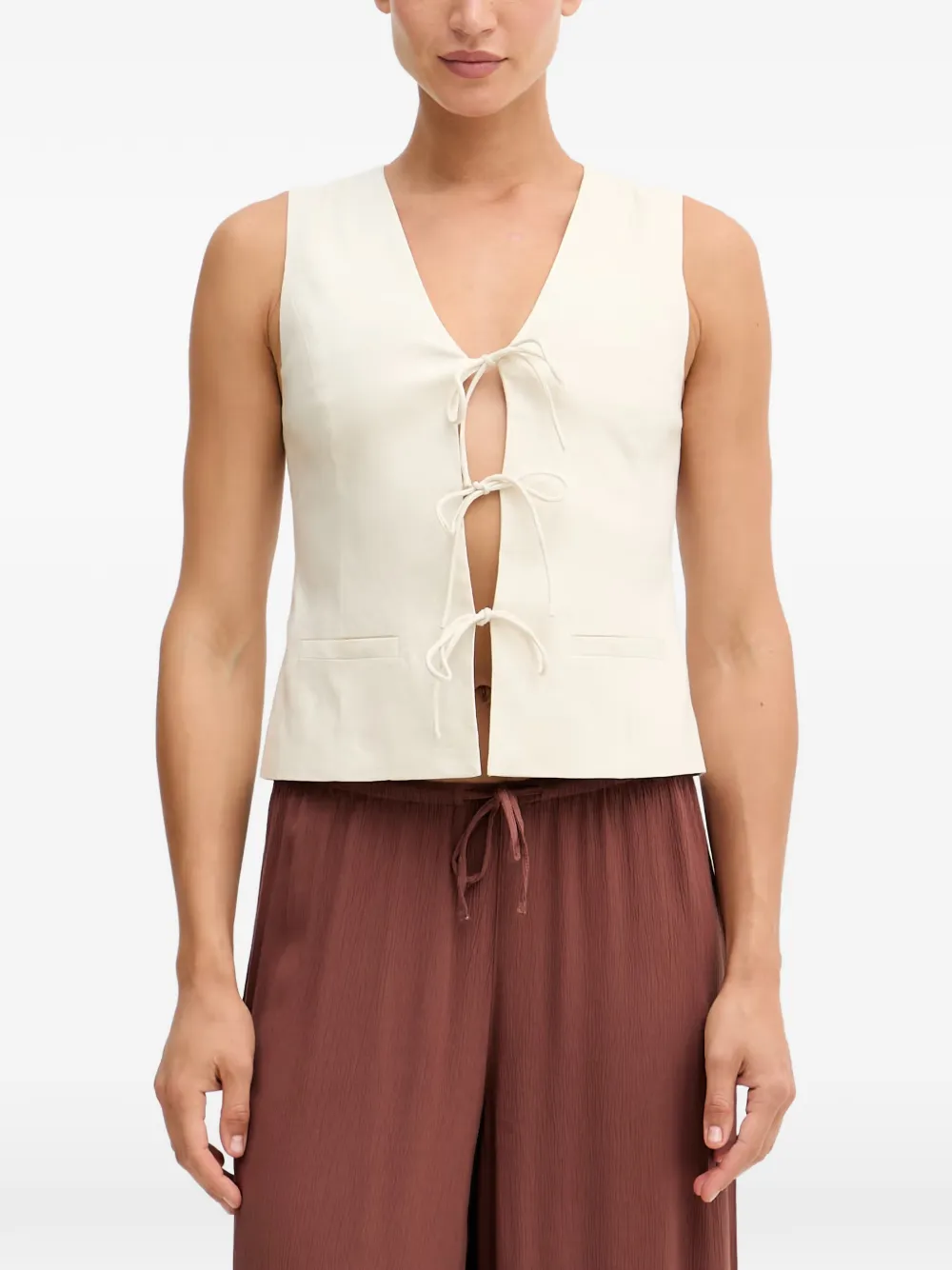 Sisley tie-fastening V-neck sleeveless top - Toni neutri