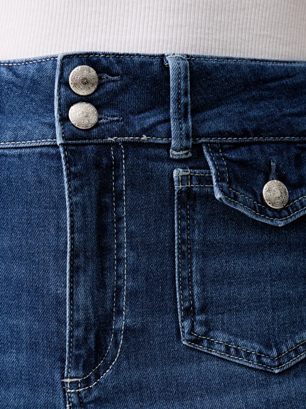 Mos Mosh MColette Nagato jeans met wijde pijpen en opgestikte zak Blauw