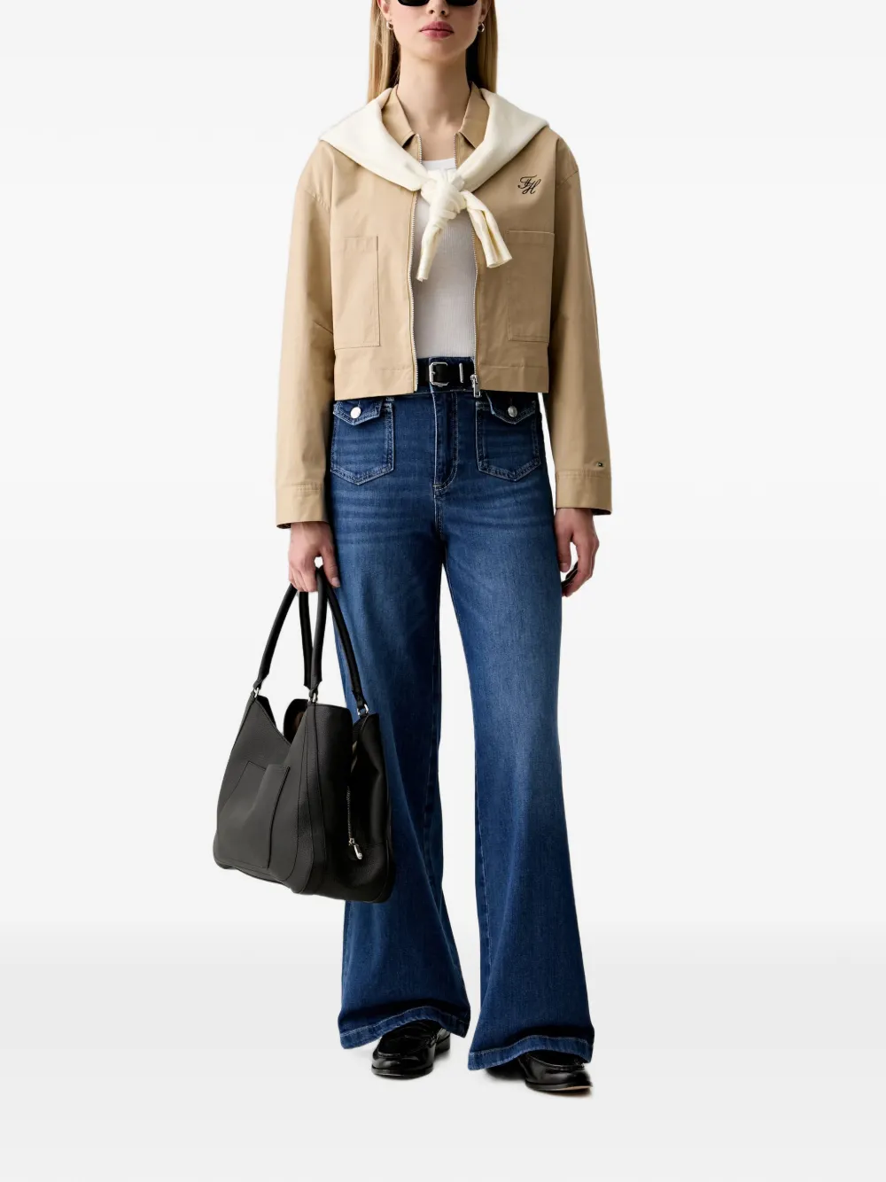 Mos Mosh MColette Nagato jeans met wijde pijpen en opgestikte zak Blauw