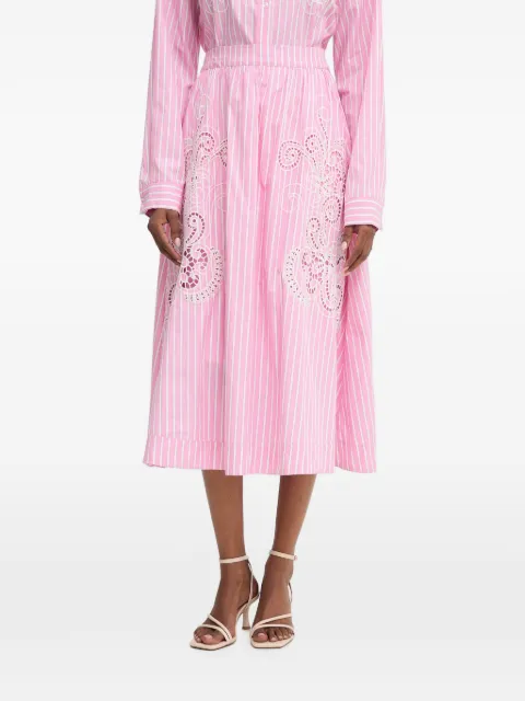 Morgan striped broderie-anglaise midi skirt