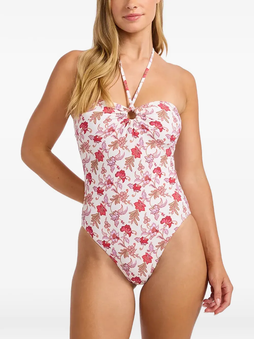 Seafolly Neckholder-Badeanzug mit Blumenprint - Weiß
