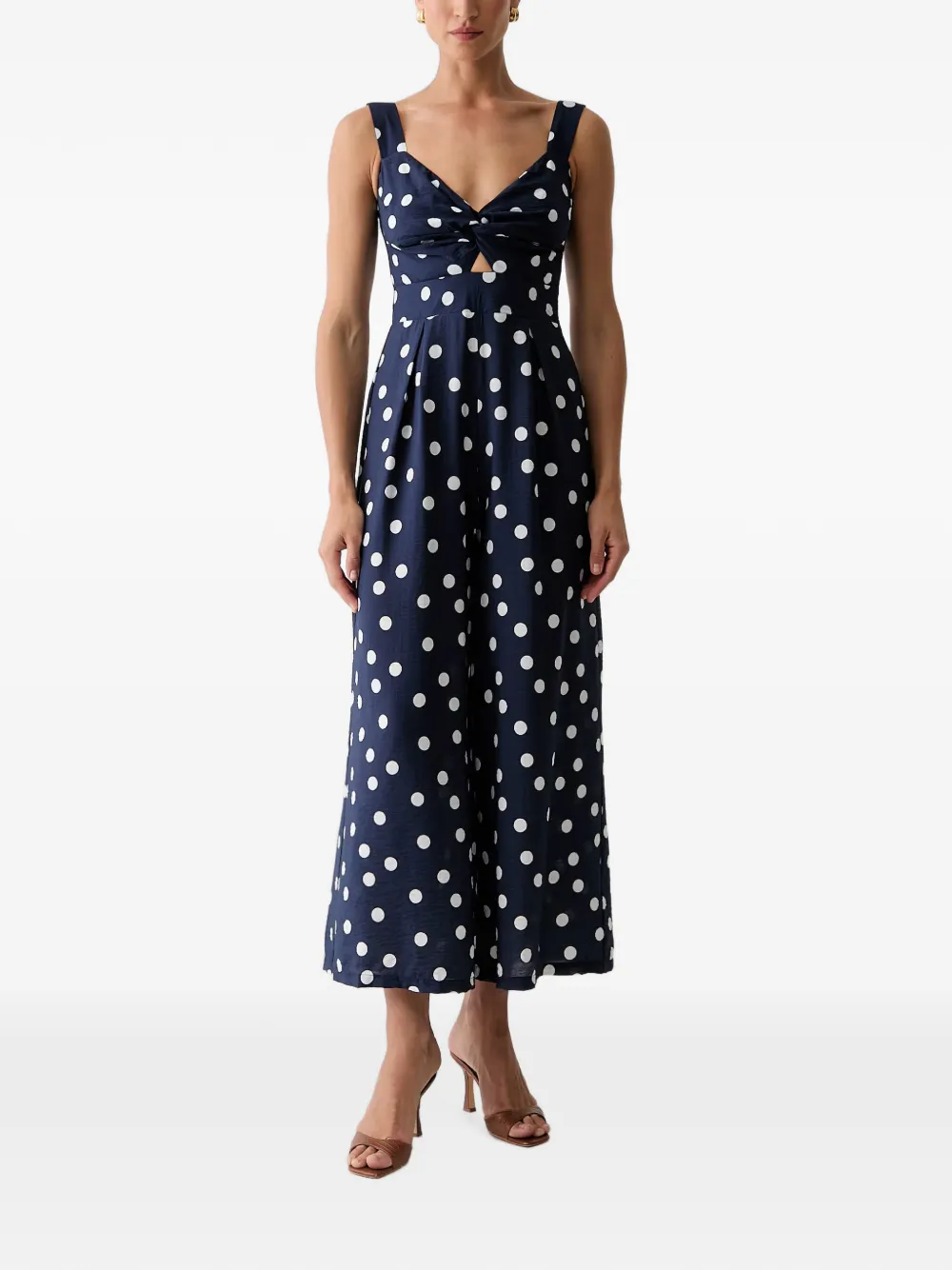 Morgan Polka-dot Twist-detail Jumpsuit In Blue