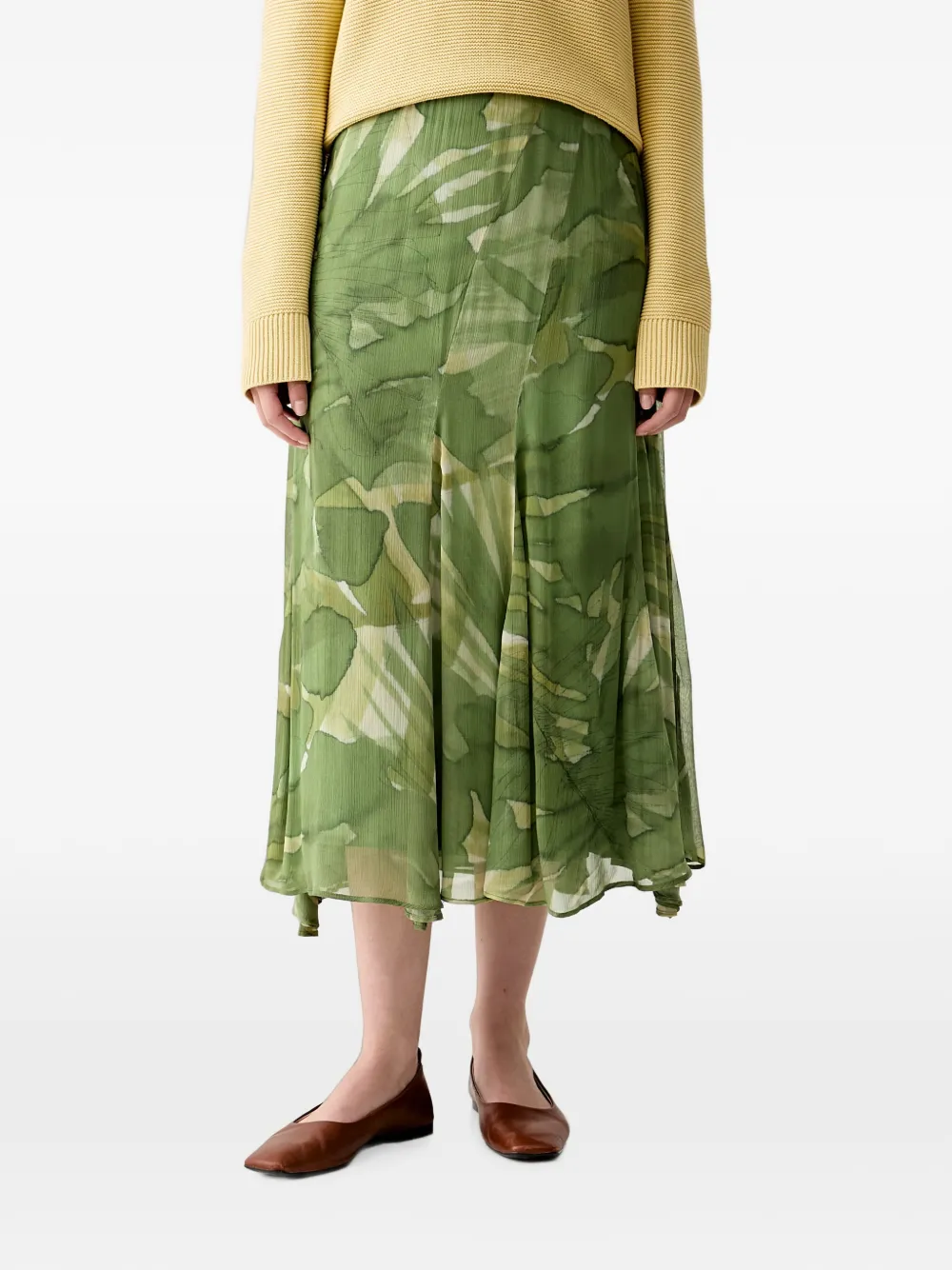 Pedro Del Hierro Leaf-pattern Midi Skirt In Green