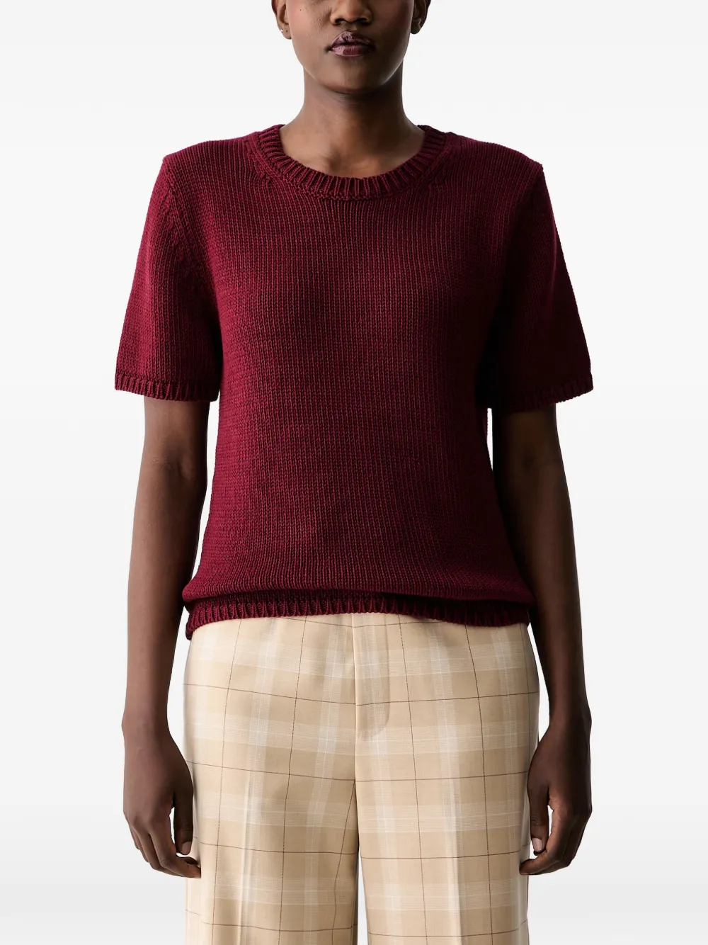 Mos Mosh MMArin ribbed-trim short-sleeved sweater - Rot