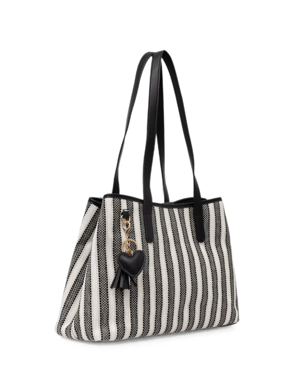 Morgan Gestreepte shopper met hart-bedel Wit