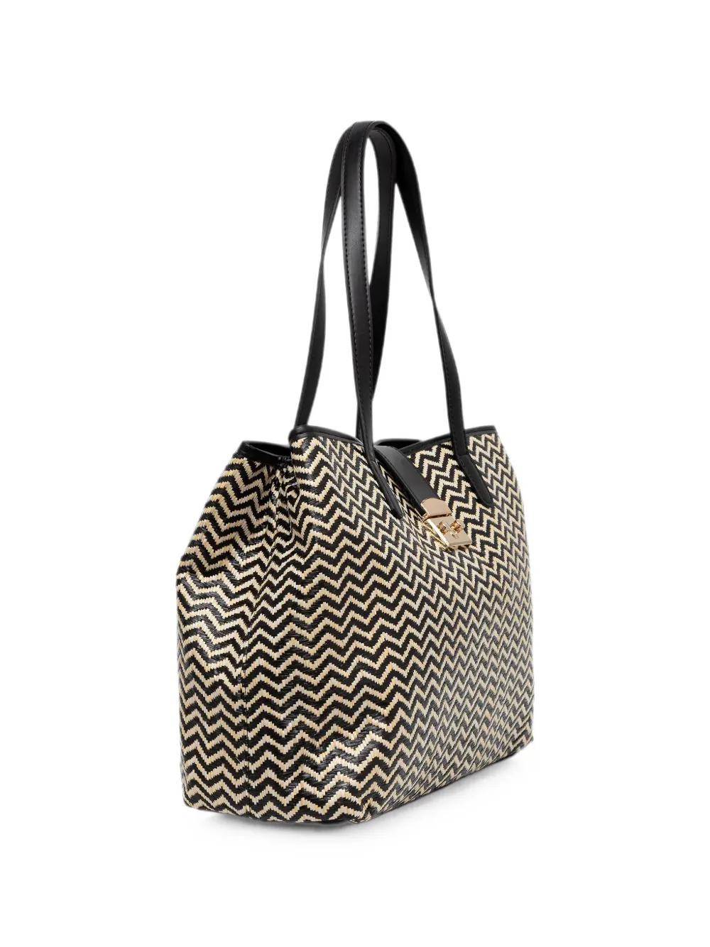 Morgan Warden shopper met chevron patroon Zwart