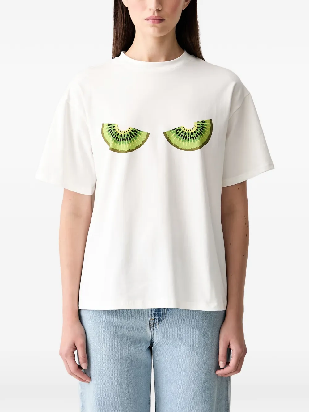 Never Fully Dressed Kiwi-print T-shirt In White