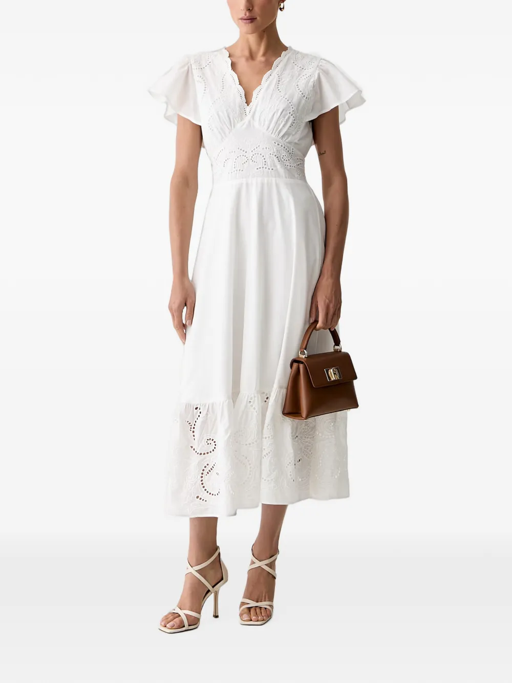 Morgan Broderie anglaise mini-jurk Wit