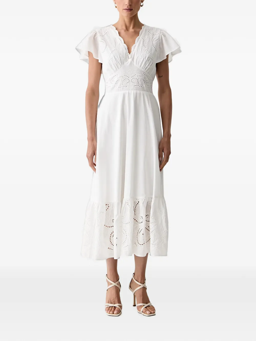 Morgan Broderie-anglaise Tiered Midi Dress In White