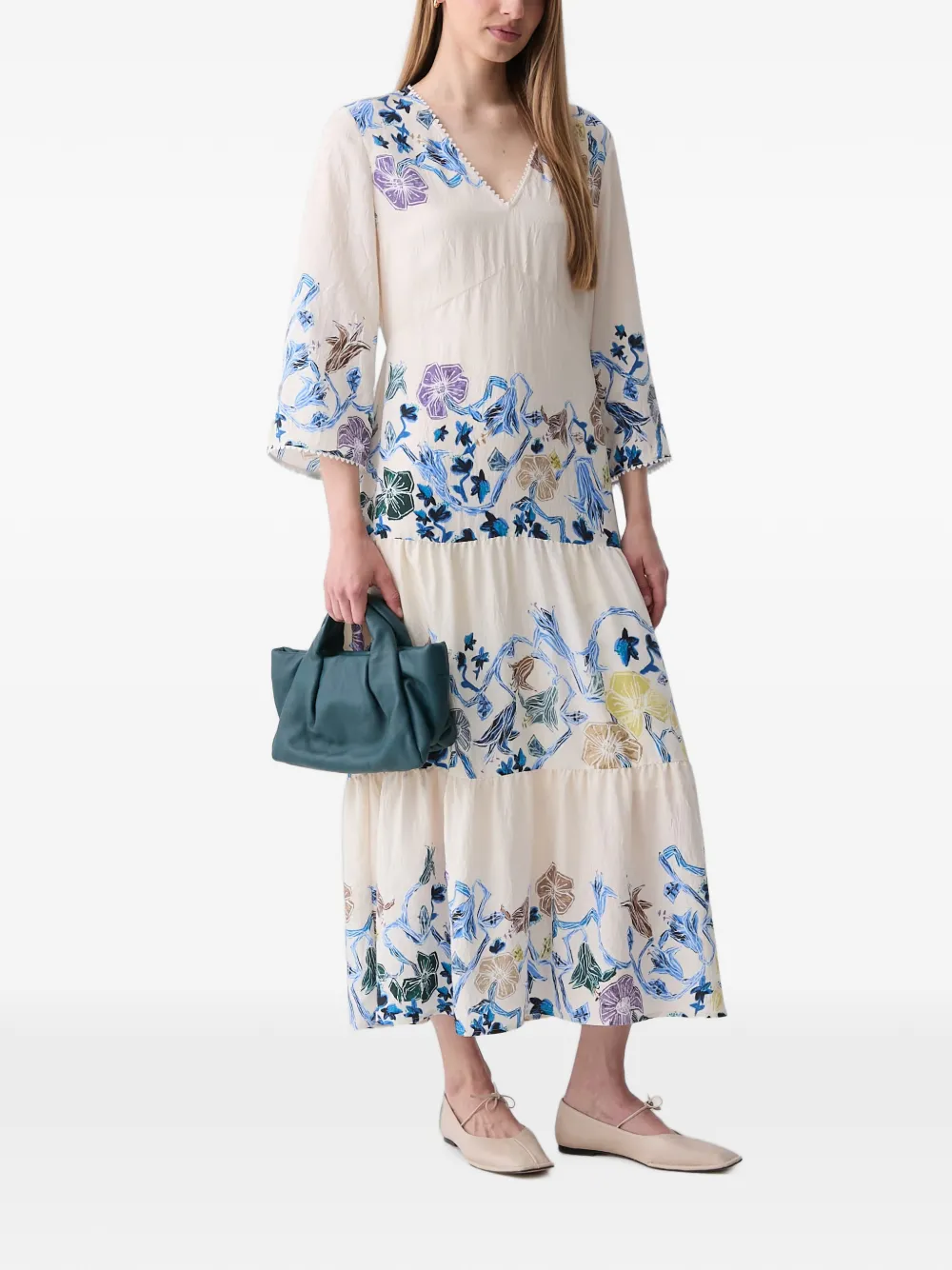 MUNTHE Maxi-jurk met bloemenprint Beige