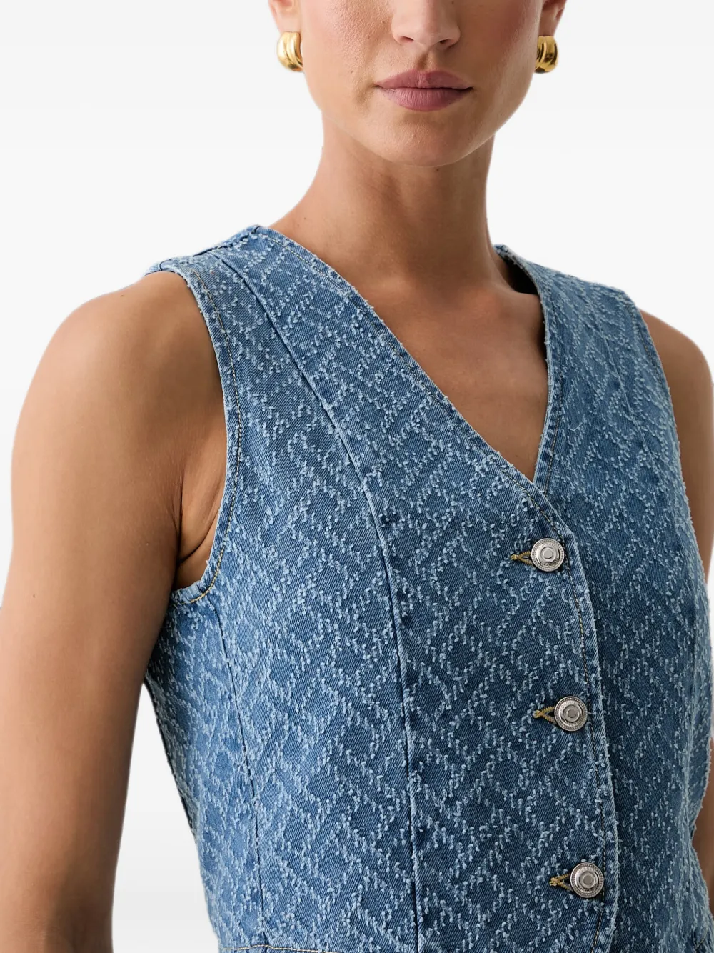 Morgan Gilet met V-hals en jacquard Blauw