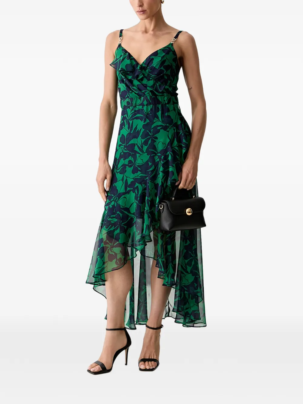 Morgan Floral-print Asymmetric Dress In Green