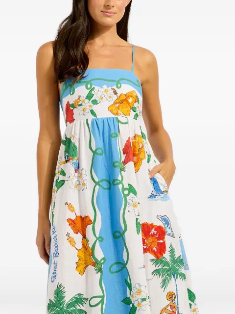Seafolly Viva Vacation floral-print smocked-back maxi dress