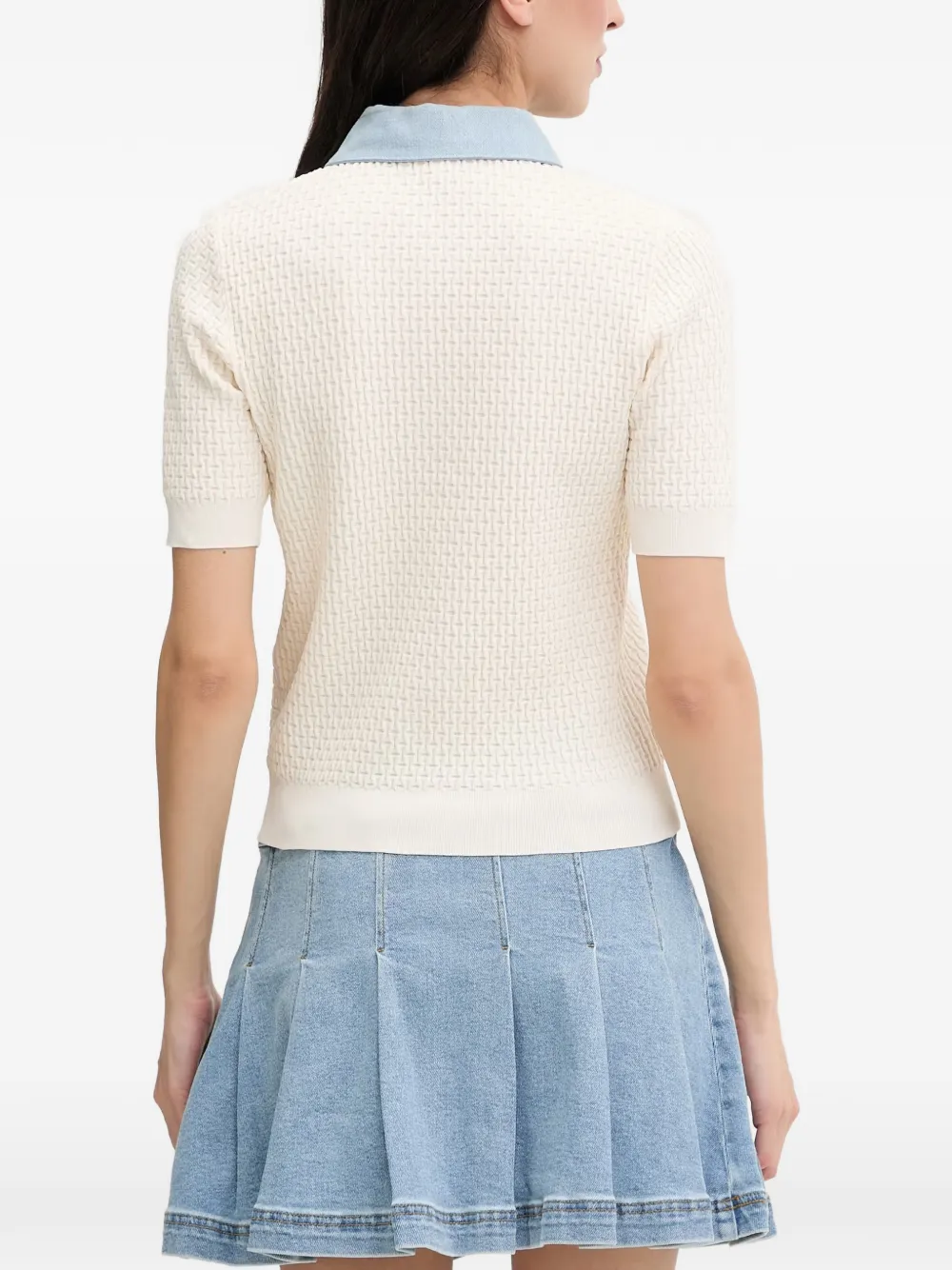 Morgan Gebreid vest met polokraag en textuur Beige