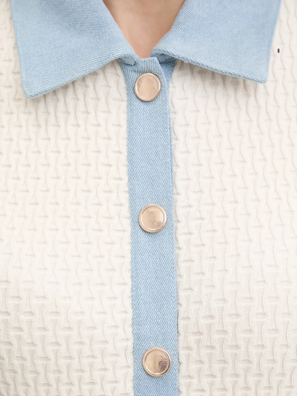 Morgan Gebreid vest met polokraag en textuur Beige