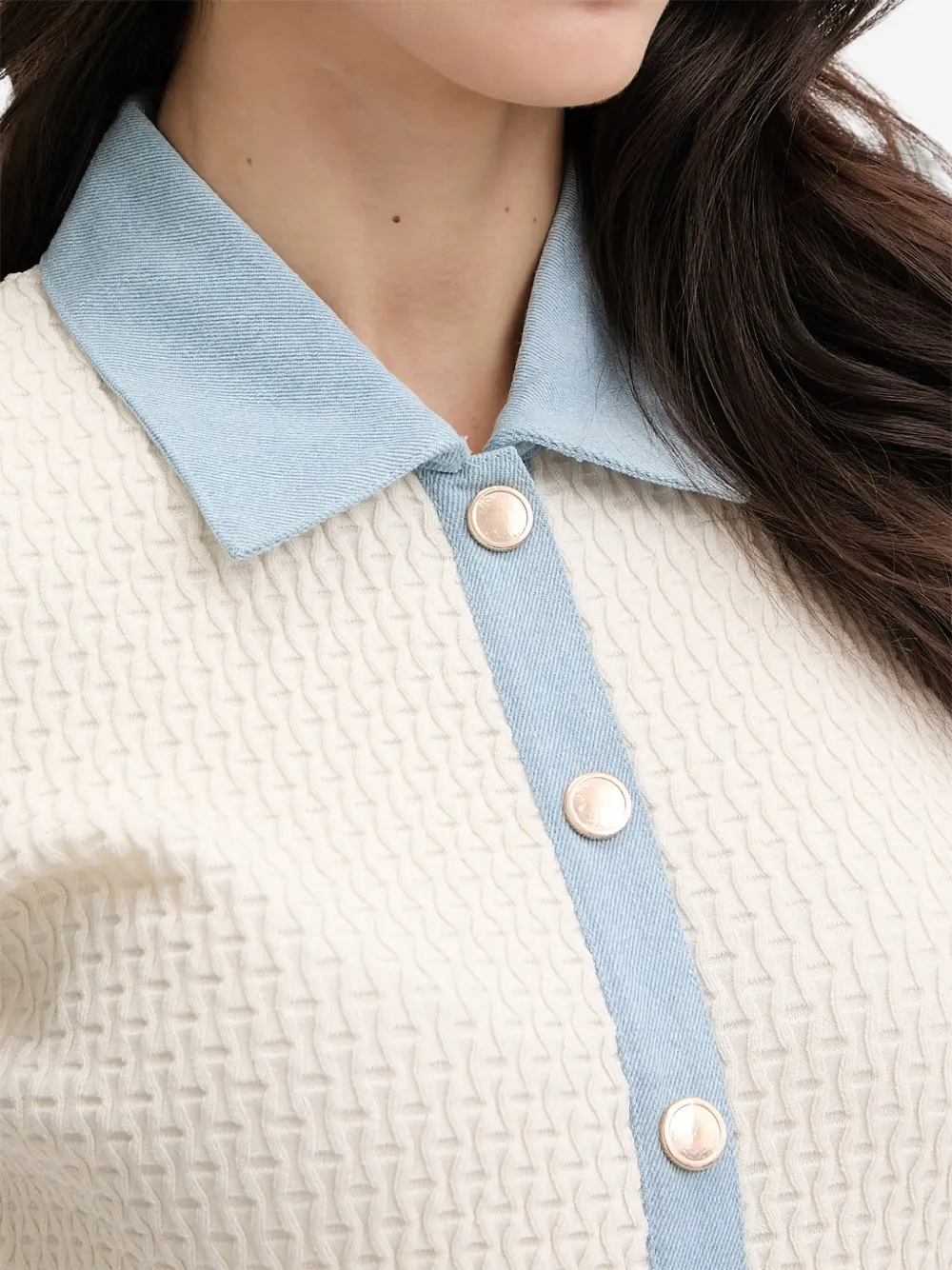 Morgan Gebreid vest met polokraag en textuur Beige