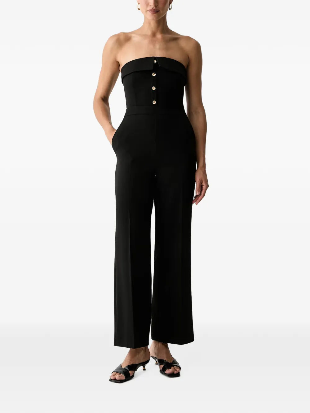 Morgan Pnoemi Strapless Button-up Jumpsuit In Black