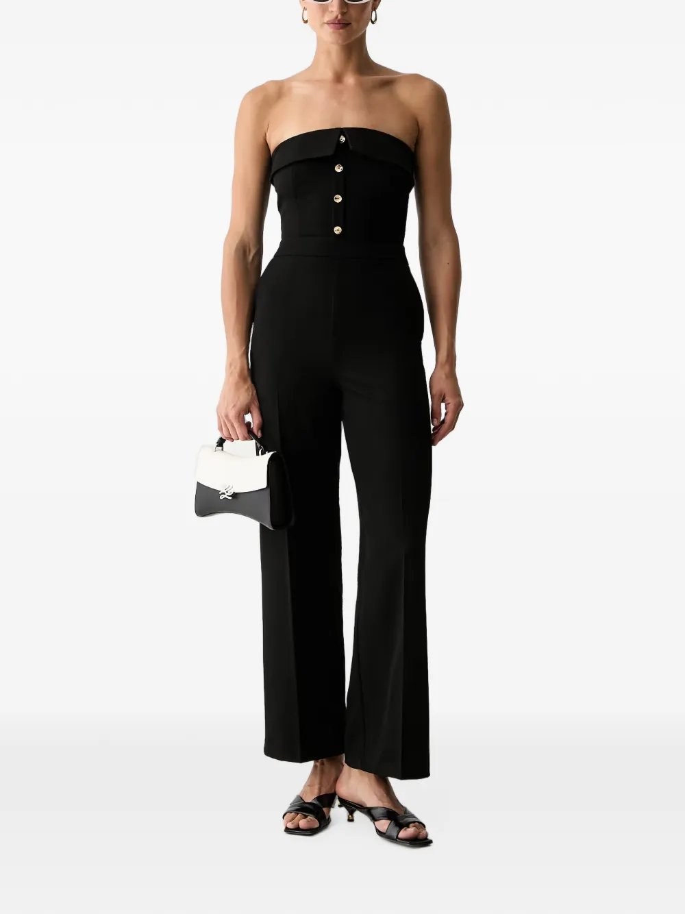 Morgan Pnoemi strapless jumpsuit met knopen Zwart