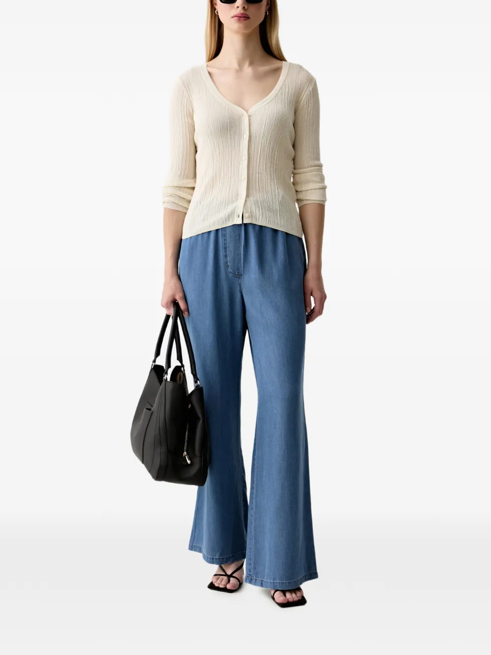 Mos Mosh Jeans met wijde pijpen en trekkoord Blauw
