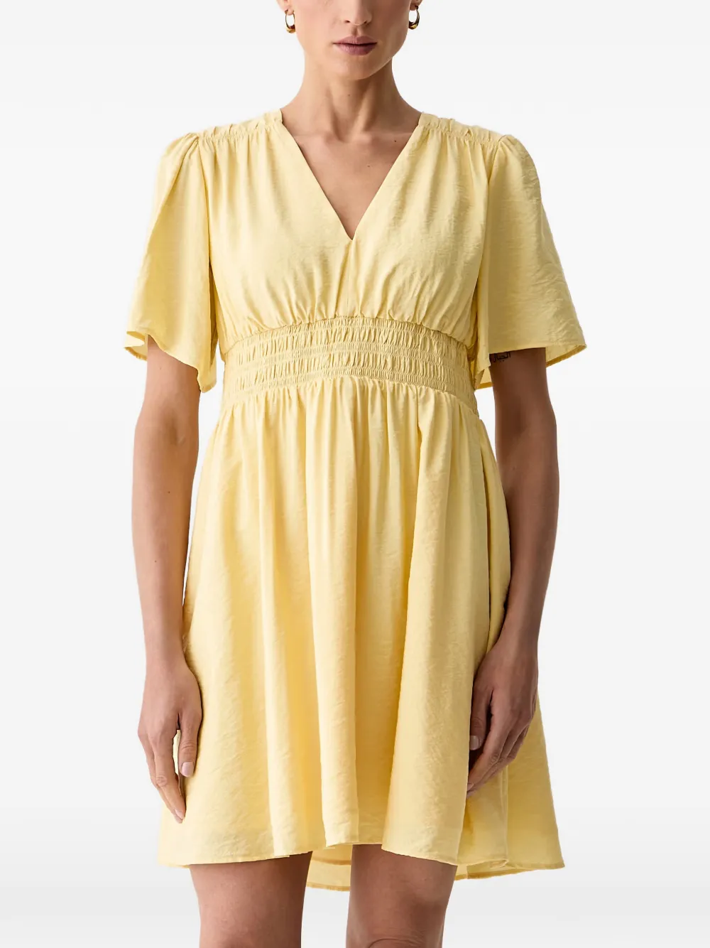 Morgan Shirred-waist Mini Dress In Yellow