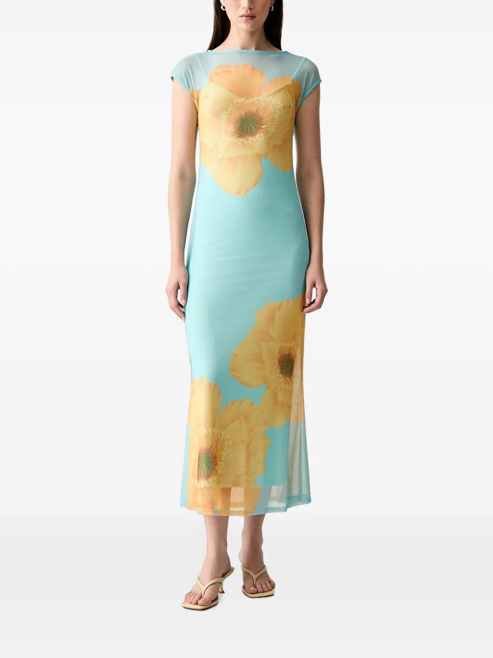 Never Fully Dressed Floral-print Mesh Midi Dress In Multi
