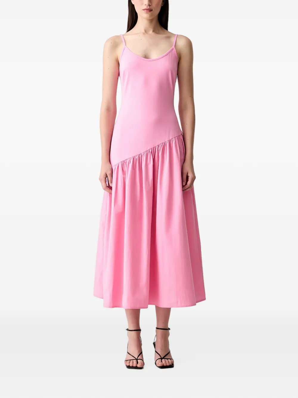 Never Fully Dressed Asymmetric Ruffled Midi Dress In Pink