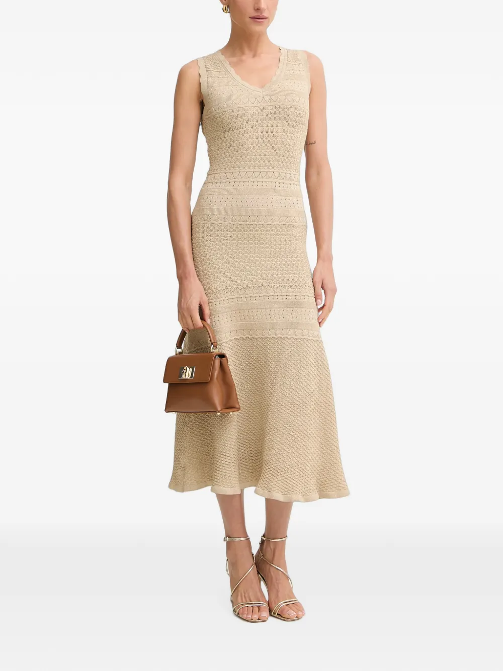 Morgan RMILAN midi-jurk met gewelfde afwerking Beige