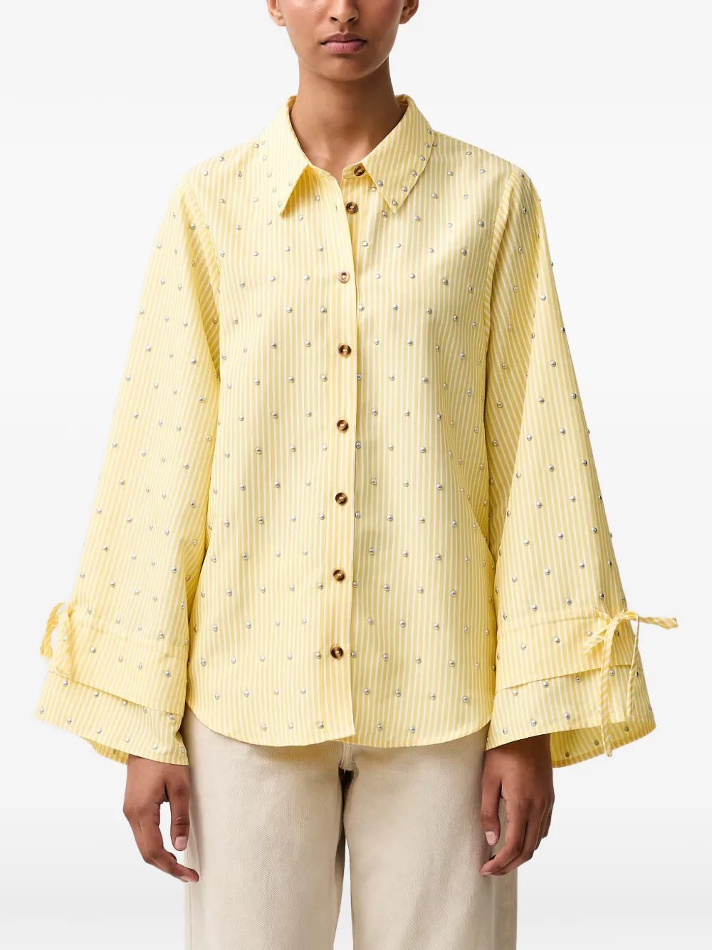 Never Fully Dressed Stud-embellished Striped Shirt In Yellow