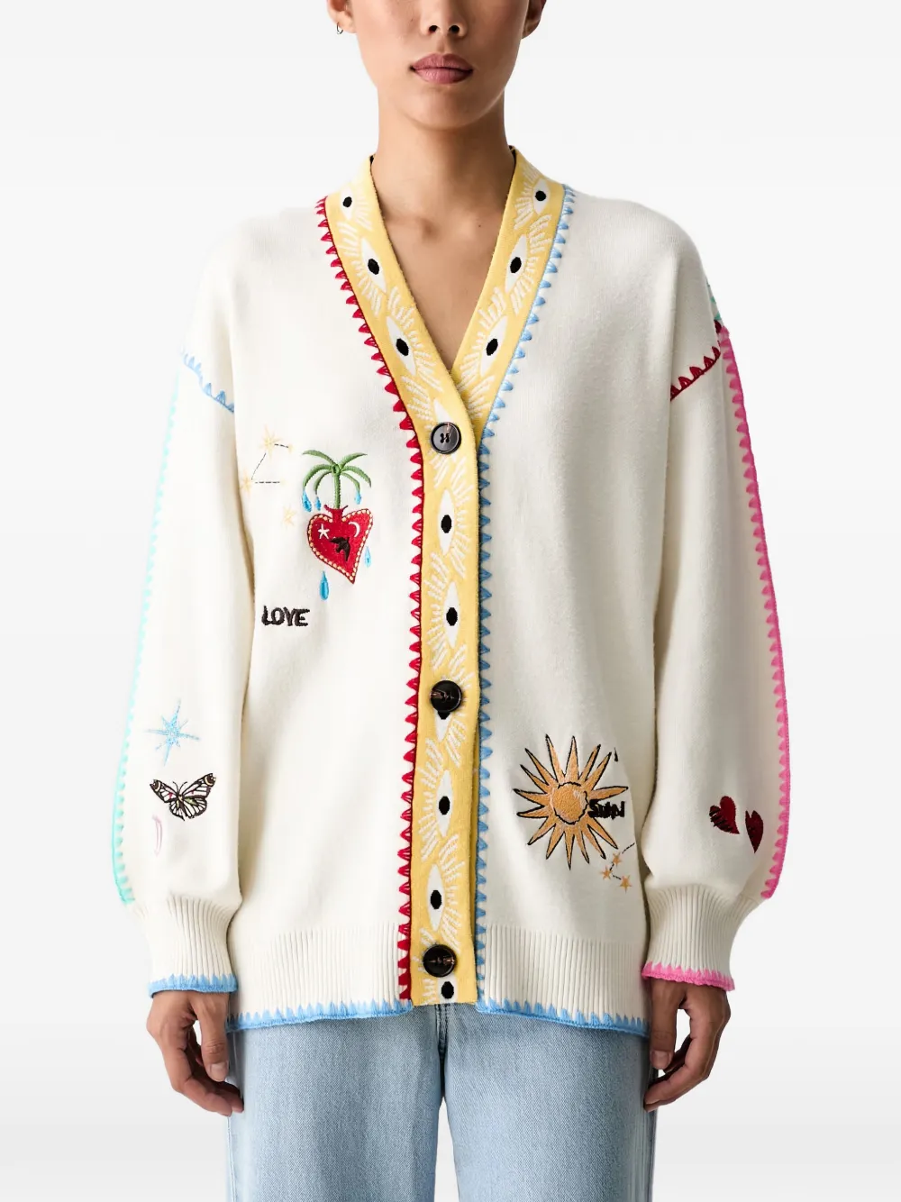 NEVER FULLY DRESSED embroidered V-neck cardigan - White