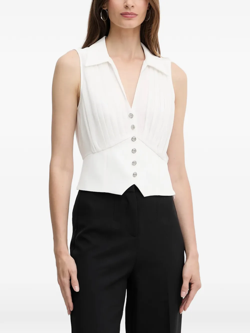 Morgan Opli Pleated Button-down Blouse In White