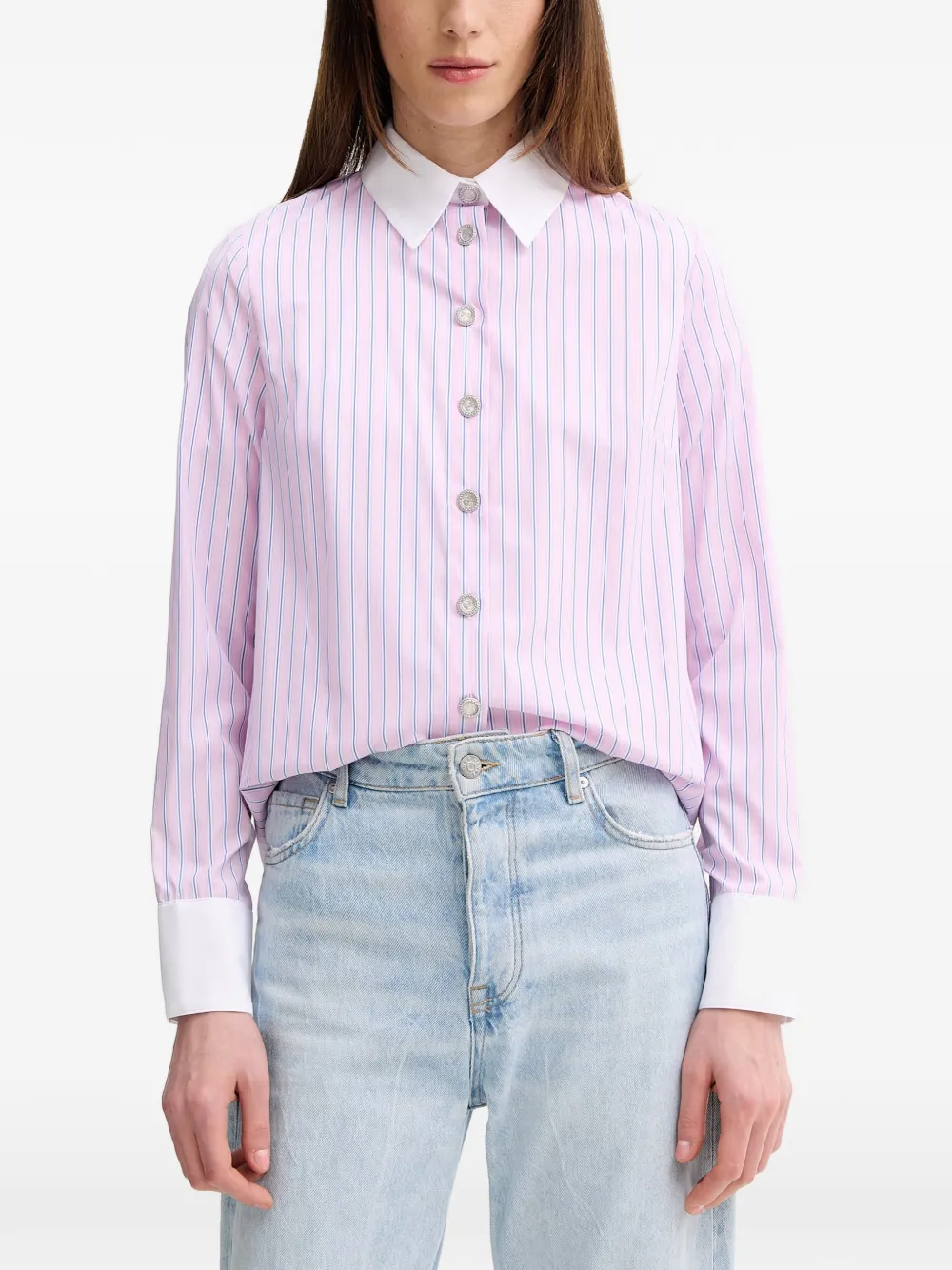 Morgan Striped Button-up Shirt In Pink