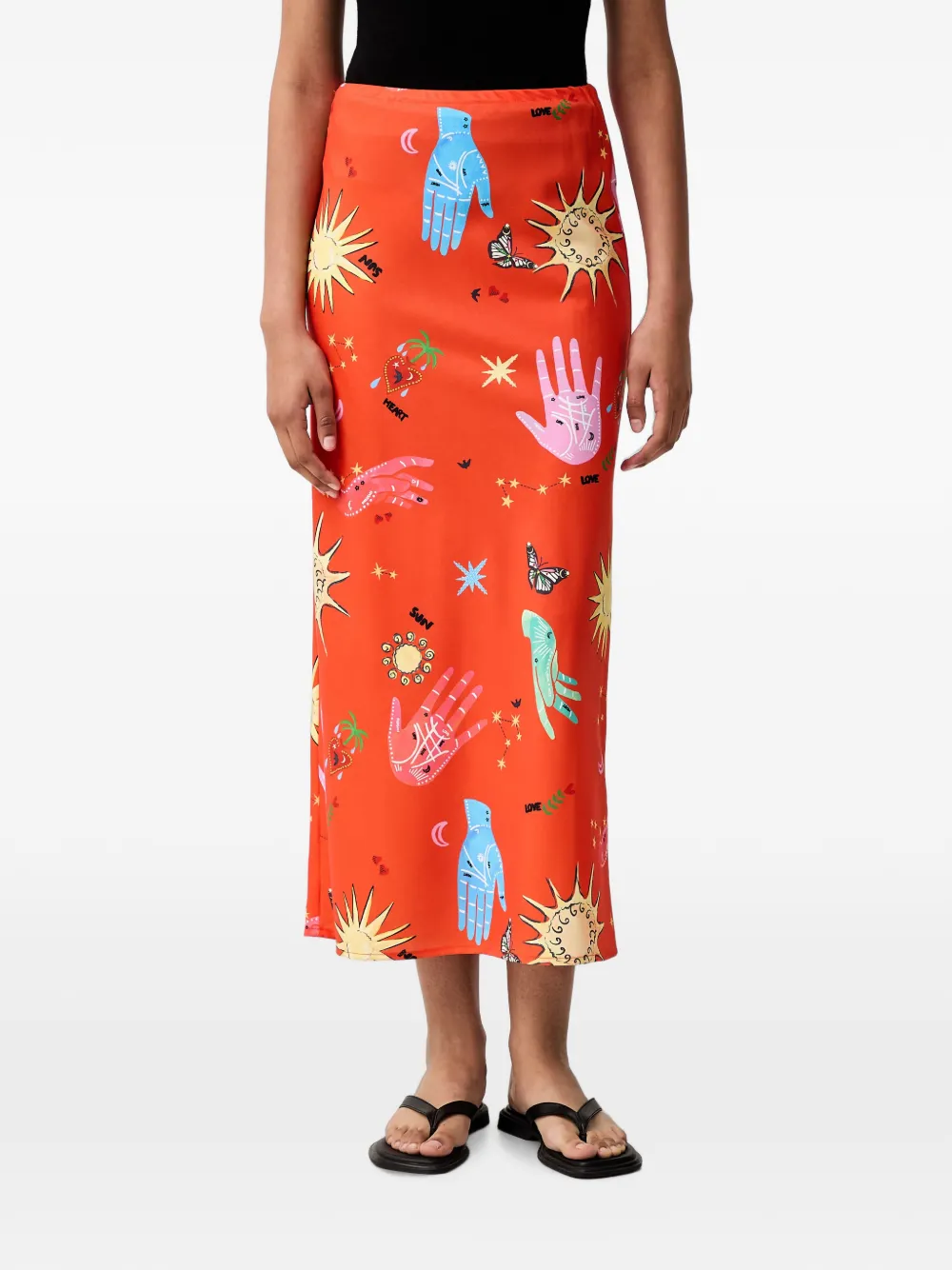 Never Fully Dressed Celestial Dorris Graphic-print Midi Skirt In Red