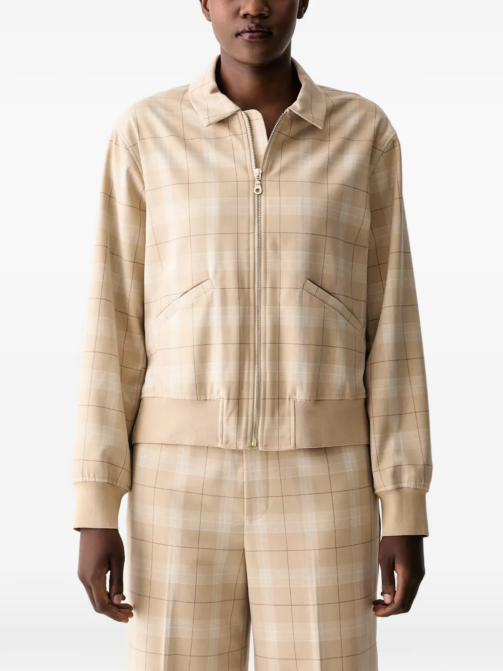 Mos Mosh Mmkira Chels Check-pattern Zip-up Jacket In Neutral